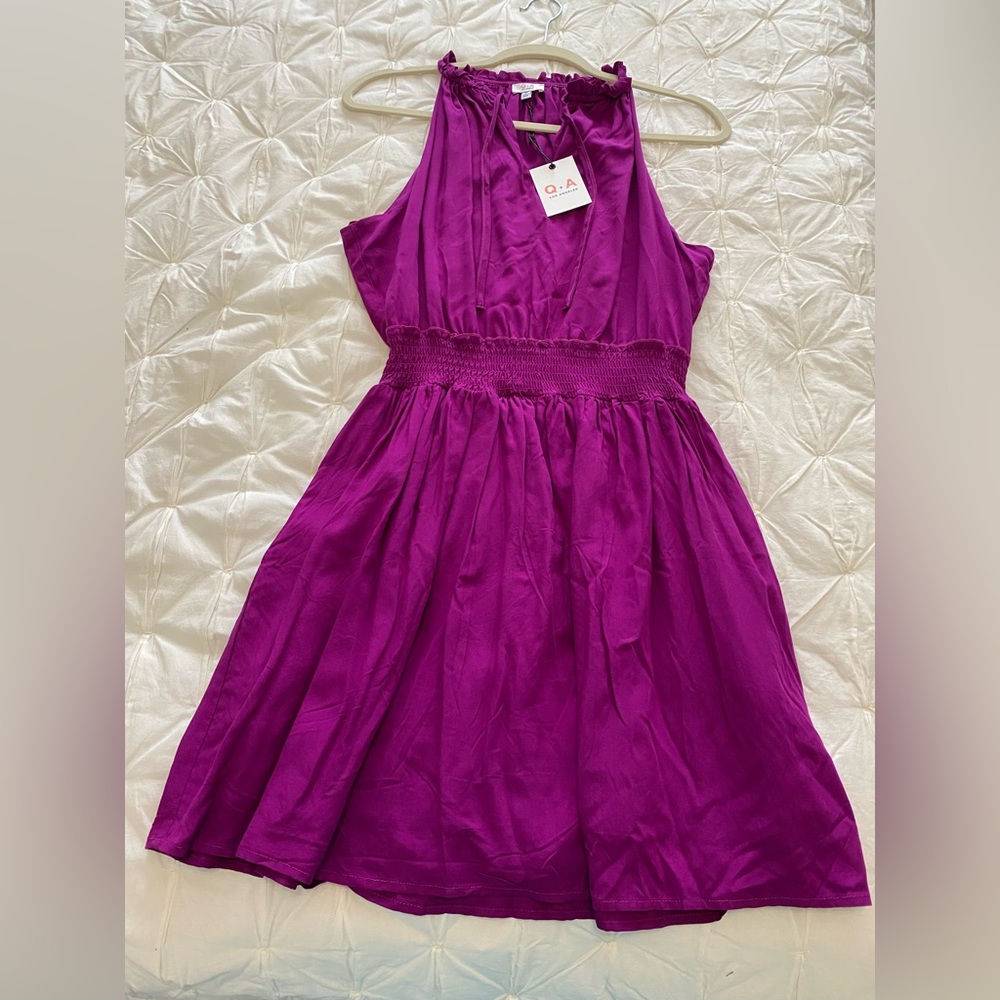 Q + A Los Angeles mini dress tie front short length casual comfortable dress